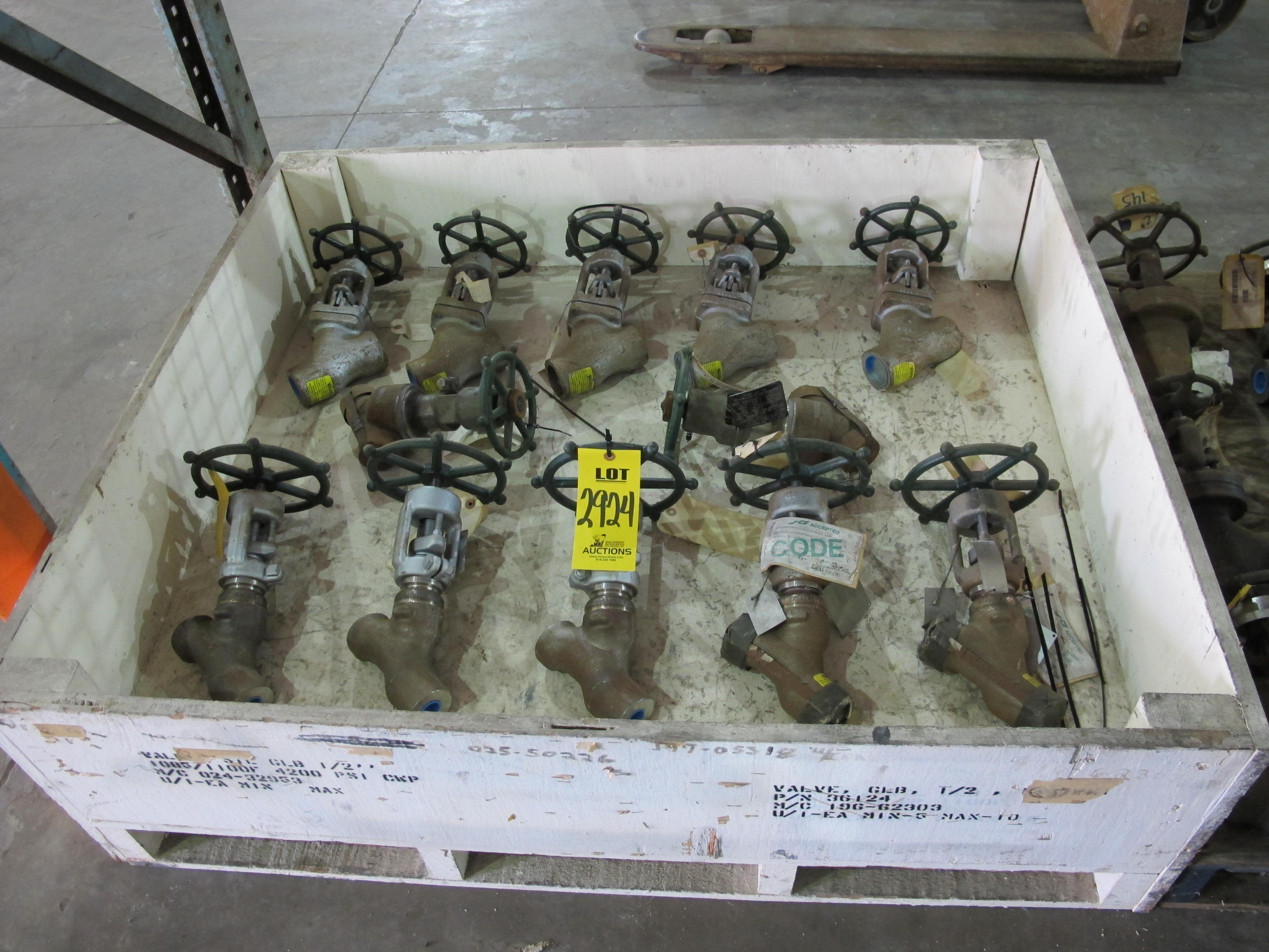 LOT PALLET W/ (12) ASSORTED VALVES (W-51) LOADING & HANDLING FEE $15-